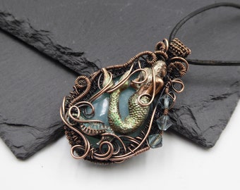 Mermaid Necklace For Women, Wire Wrapped Amazonite Mermaid, Ocean Lover Jewellery