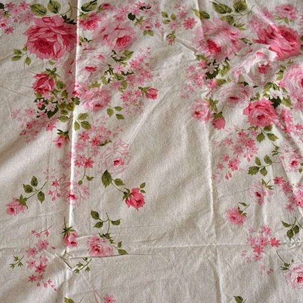 Vintage Twin Flat Sheet Cascading Pink Roses