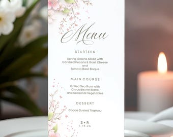 Printed Wedding Menu Cards, Traditional, Romantic - Customized