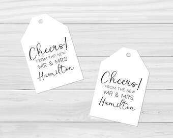 Champagne Tags, Wine Tags, Custom Party Favor Labels, Cheers, Engagement, Wedding, Bridal Shower, Baby Shower - Personalized, Customized