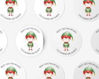 Elf Christmas Gift Stickers, Present Labels, Personalized - Large 2 3/8 Inches