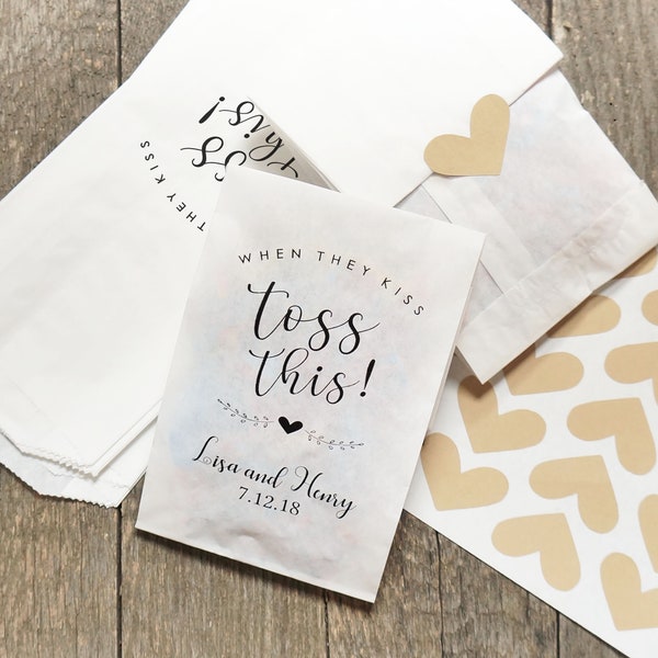 Matrimonio Sendoff, Confetti Toss Bag, Lavanda Throw, Rice o Birdseed Bag - Personalizzato - Con adesivi cuore di carta Kraft