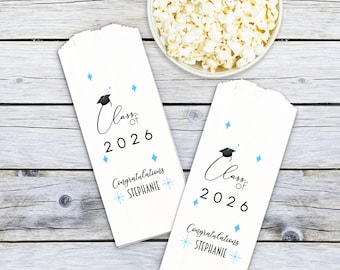 Graduation Party Favors, Popcorn Bags, Commencement Celebration - Personalized, Customized - Grease Resistant