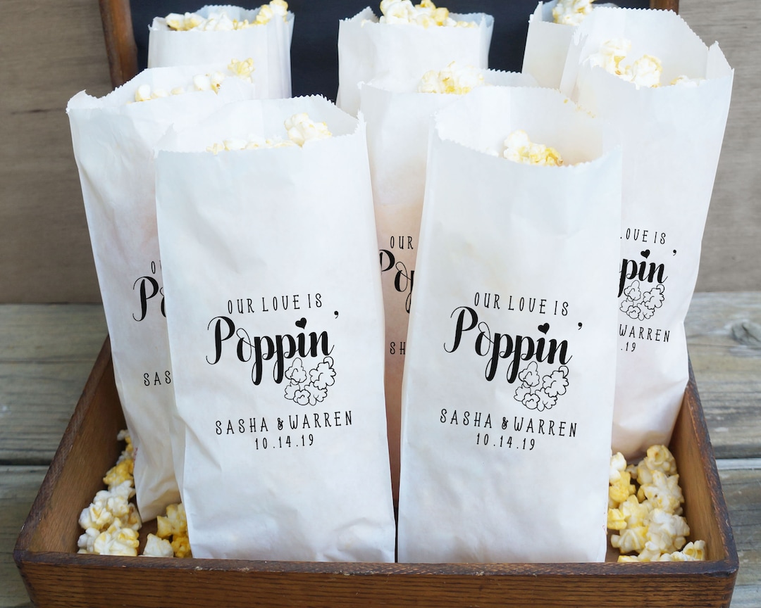 Popcorn Bags & Ribbon - Thanks For Popping By Party Favor For Guests - Bridal Shower, Wedding, Birthday Popcorn Bar Bags / Food NOT Included