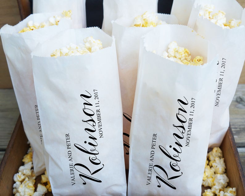 Wedding Popcorn Bags Engagement Party Favors Popcorn Buffet Etsy