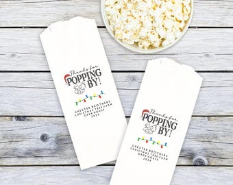 Christmas Popcorn Bags, Popcorn Thank You, Holiday Treat Bags, Open House Popcorn Sacks, Small Business - Personalized - Grease Resistant