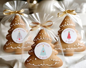 Christmas Tree Stickers, Boho Christmas Gift Labels for Baked Goods, Personalized - Large 2 3/8 Inches