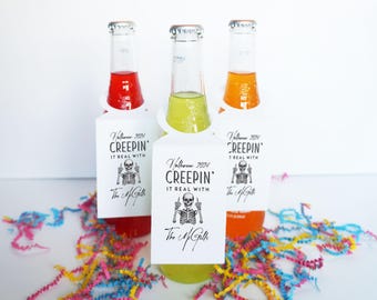 Bottle Tags for Halloween Party, Creepin It Real, Champagne or Wine Labels, Soda or Beer Bottle Tags - Personalized