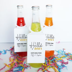 Etiquettes de fête du Nouvel An, Bonjour 2024 étiquettes de bouteille de champagne ou de vin, étiquettes de bouteille de soda, étiquettes de bouteille de bière - personnalisées