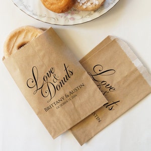 Wedding Donuts Bags, Fall Wedding Doughnuts, Autumn Wedding, Cider and Donuts, Kraft Paper Bakery Bag Personalized Grease Resistant image 1