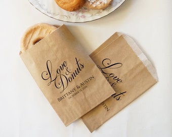 Wedding Donuts Bags, Fall Wedding Doughnuts, Autumn Wedding, Cider and Donuts, Kraft Paper Bakery Bag - Personalized - Grease Resistant