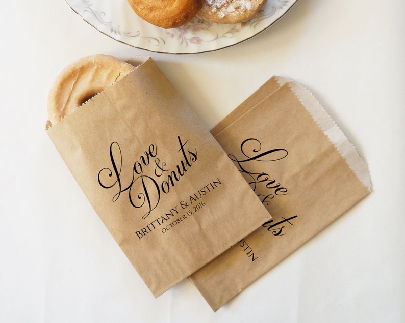 Wedding Donuts Bags, Fall Wedding Doughnuts, Autumn Wedding, Cider and Donuts, Kraft Paper Bakery Bag Personalized Grease Resistant image 1