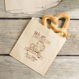 Beer and Pretzel Wedding Favor Bags, Oktoberfest Engagement Party, Barn Wedding Pretzel Sacks, Kraft Paper - Personalized - Grease Resistant