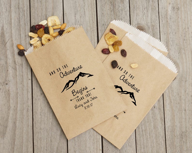 Trail Mix Favor Bags, Rustic Wedding Sacks, Barn Wedding, Thank You Bags, Kraft Paper Personalized Lined, Grease Resistant image 1