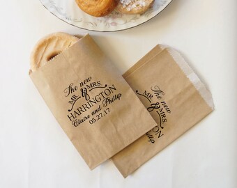 Wedding Donuts Bags, Doughnut Bags, Cider and Donuts, Kraft Paper Bakery Bags, Dessert Table - Personalized - Lined, Grease Resistant
