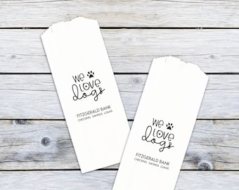 We Love Dogs Treat Bags, Dog Bone Bags, Promotional, Small Business, Bank Drive Thru, Veterinarian - Personalized - Grease Resistant