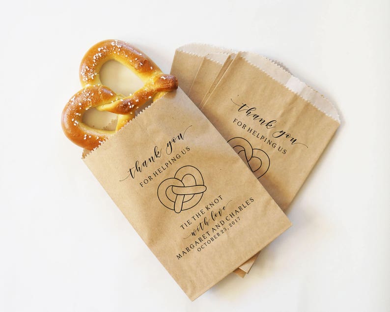 Wedding Favor Personalized Wedding Snack Bags Hot Pretzel Sacks Wedding Pretzel Bags Bakery Bags Lined Grease Resistant