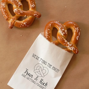 Engagement Party Pretzel Bags, Hot Pretzel Sacks, Wedding Snack Bags, Bakery Bags, Party Favor - Personalized - Lined, Grease Resistant