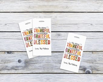 Thanksgiving Tags, Thankful Grateful Blessed, Fall or Autumn Decor, Housewarming, Wedding or Engagement Party Favors - Personalized