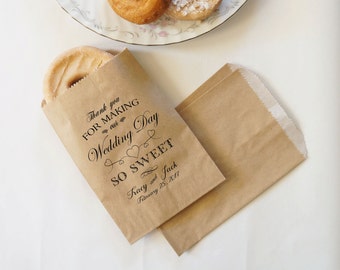 Wedding Donut Bags, Doughnut Sacks, Cookie Bags, Dessert Table, Sweets Buffet, Kraft Paper Bags - Personalized - Lined, Grease Resistant