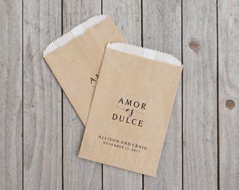 Churro Favor Bags, Amor es Dulce, Love is Sweet, Rustic Wedding Sacks, Bridal Shower, Kraft Paper - Lined, Grease Resistant