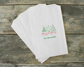 Merry Christmas Treat Bags, Holiday Baked Goods Bags, Cookie Exchange, Neighbor Gift, Extra Large, Grease Resistant - Personalized