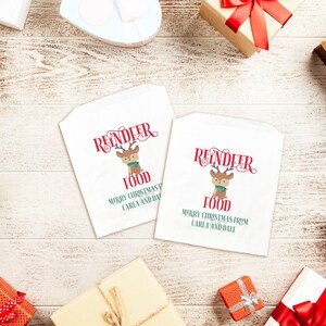Christmas Party Favors, Reindeer Food Treat Bags, White Candy Sacks, Food Gift Bags - Personalized - Grease Resistant