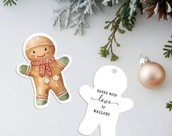 Gingerbread Man Gift Tags, Christmas Party Favor Labels, Christmas Cookies, Baked With Love, Food Gifts - Personalized