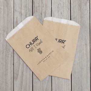 Sacs cadeaux pour churros, tout ce dont j'ai besoin pour churr, sacs de mariage rustiques, shower de mariage, papier kraft - ligné, résistant à la graisse
