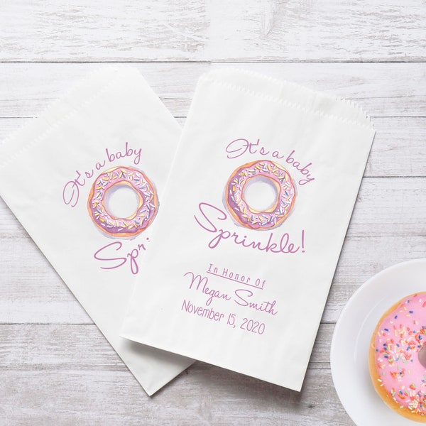 Baby Sprinkle Donut Favor Bags, Doughnut Sacks, Baby Shower, New Baby - Personalized - Lined, Grease Resistant