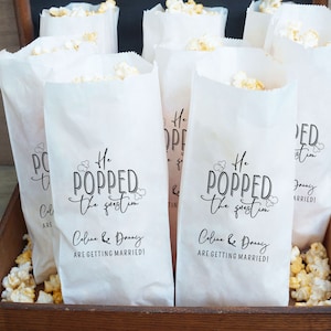 Engagement Party Favors, Popcorn Bags, He Popped The Question, Bridal Shower - Personalized, Customized - Grease Resistant