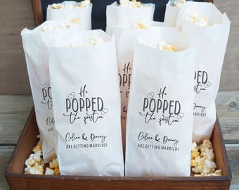 Engagement Party Favors, Popcorn Bags, He Popped The Question, Bridal Shower - Personalized, Customized - Grease Resistant