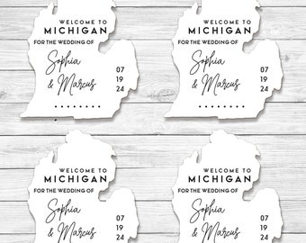 Michigan Welcome Bag Stickers,  Wedding Favor Labels, Engagement Party Favors, Personalized - Extra Large Stickers