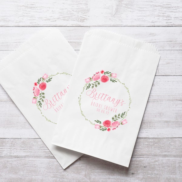 Bridal Shower Floral Favor Bags, Spring Wedding, Dessert Table, Sweets and Candy - Personalized - Lined, Grease Resistant