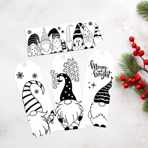Christmas Gnome Gift Tags, Coloring Tags, Extra Large Size, Gnome Package Labels, Xmas Gnome Party Favor Tags - Personalized