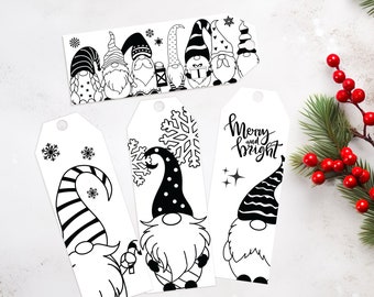 Christmas Gnome Gift Tags, Coloring Tags, Extra Large Size, Gnome Package Labels, Xmas Gnome Party Favor Tags - Personalized