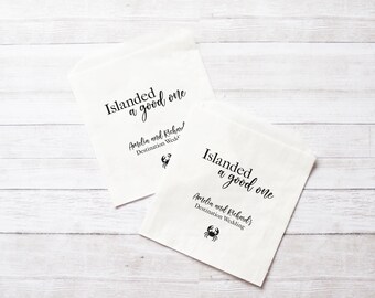 Destination Wedding Favor Bags, Island Wedding, Beach Bridal Shower, Engagement Party - Personalized - Grease Resistant
