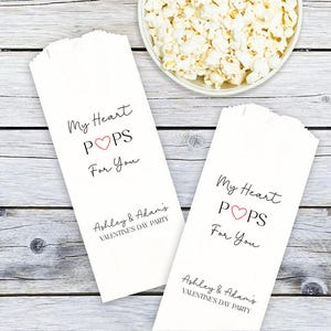 Valentinstag Gastgeschenke, Popcorn Beutel, mein Herz knallt für Sie, Brautparty, Verlobungsfeier - personalisiert - fettbeständig