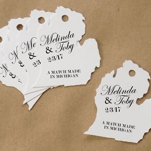 Michigan Wedding Favor Tags, Mitten Bridal Shower, Engagement Party Tags - Customized, Personalized - A Match Made In Michigan