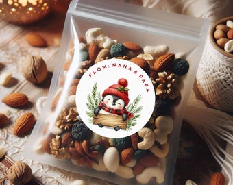 Penguin Stickers, Christmas Gift Labels, Personalized - Large 2 3/8 Inches Stickers