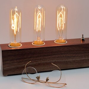 Walnut Wood Lamp with Edison bulb, wood desk lamp