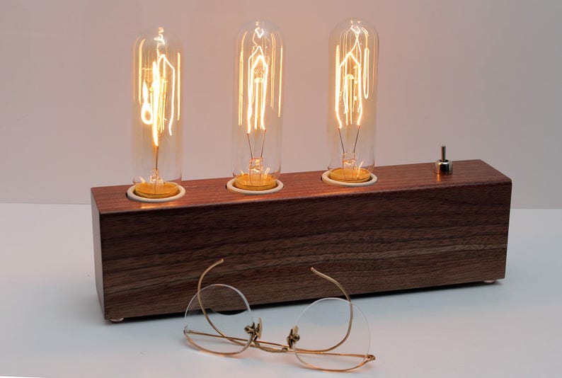 Walnut Wood Lamp with Edison bulb, wood desk lamp