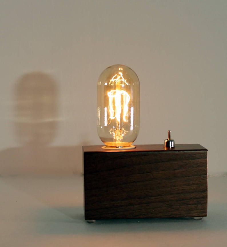 Walnut Wood Lamp with Edison bulb, wood desk lamp