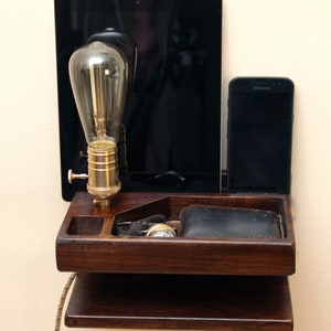 floating bedside table, floating shelf ,Wall Charging Station Organizer, Small nightstand with lamp, Wall Docking Station and Organizer
