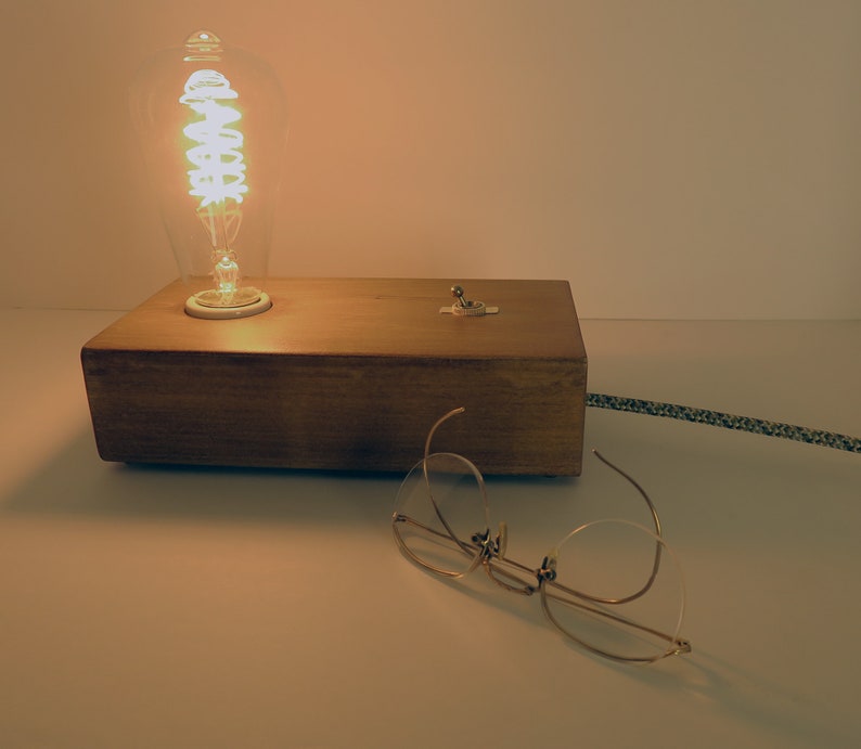 Edison Table Lamp, Wood Block Lamp