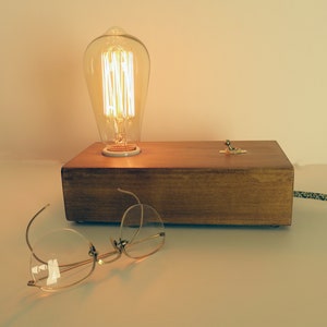 Edison Table Lamp, Wood Block Lamp