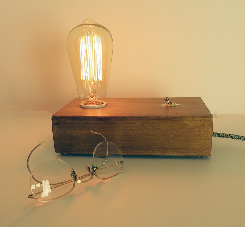 Edison Table Lamp, Wood Block Lamp