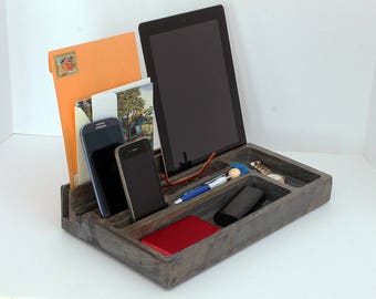 Multi Charging Station, Charging Station Organizer, Phone Docking Station with Organizer, Wood Docking Station for Multiple Devices, Gift