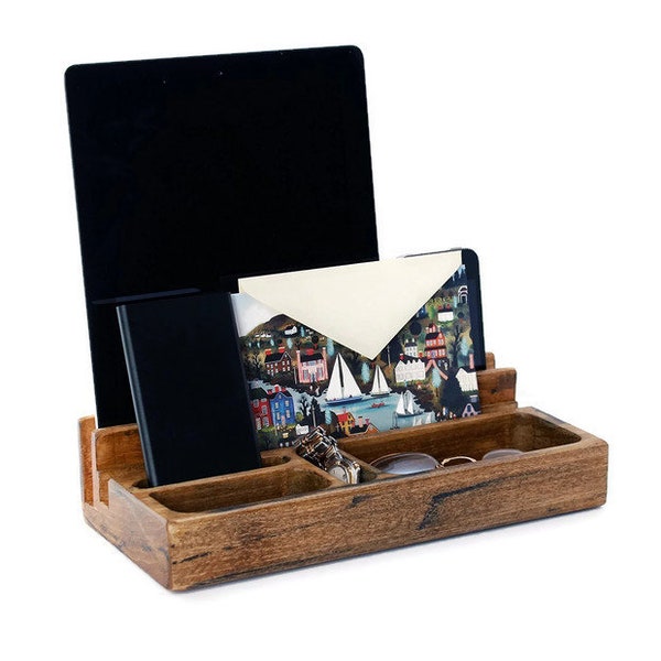 Desk Organizer,  Letter Organizer,  Office Organizer, Wood iPhone Dock, iPhone Stand, Wood Docking Station, For Her, for him, wedding, Gift
