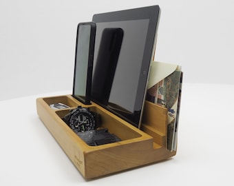 Wood Docking Station, Personalized Organizer, Charging Station Organizer, Tablet Docking Station, Desk Phone Organizer, Men Phone Case